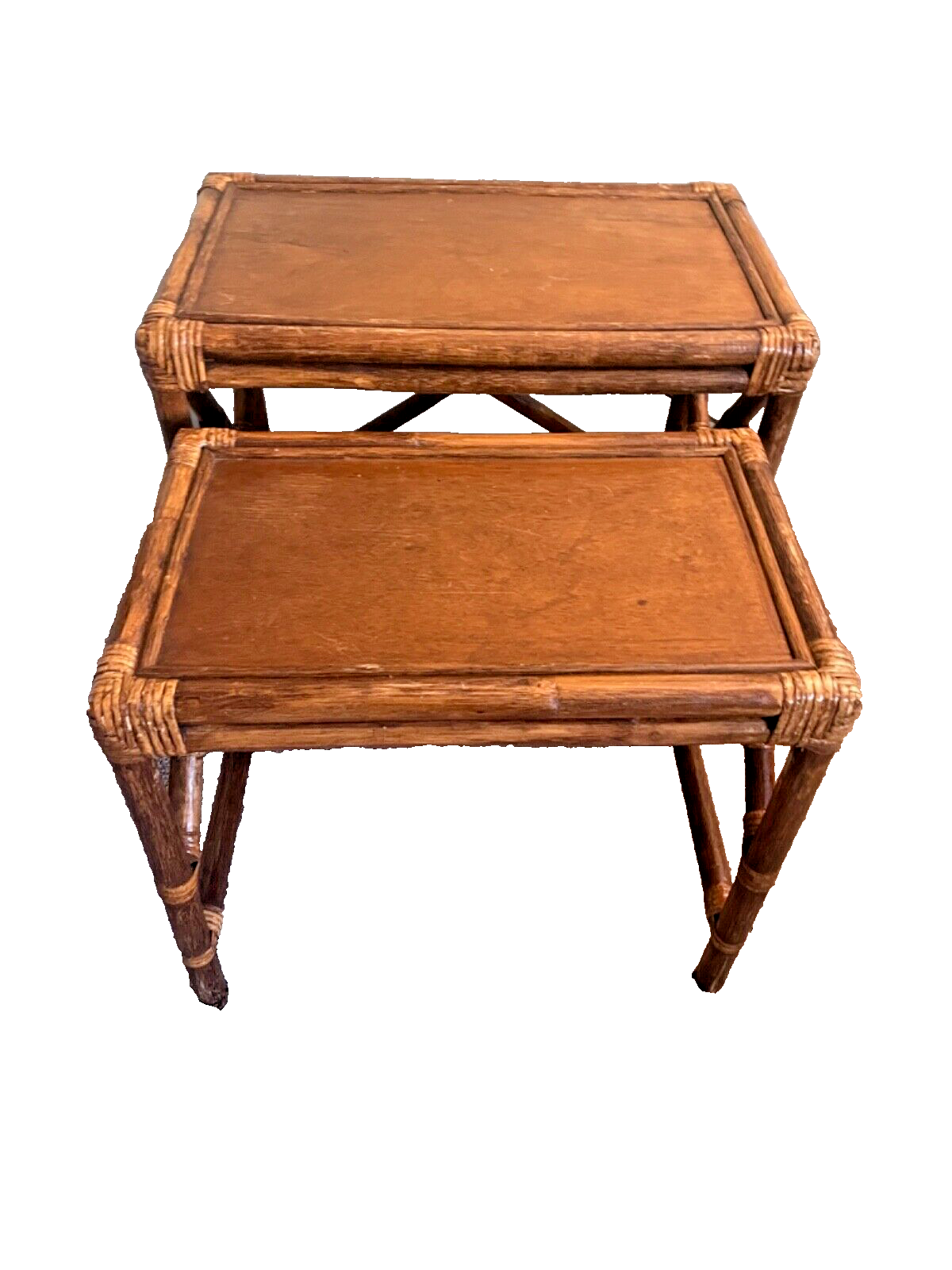 Vintage Bamboo Walnut Nesting Table Set of Two