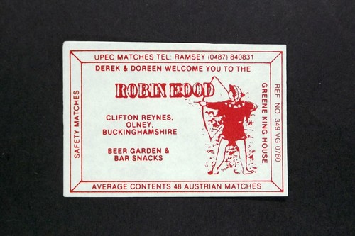 Matchbox Label Pub Robin Hood Clifton Reynes Olney Buckinghamshire MI1006
