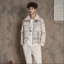 Brushed Check Print Faux Shearling Collar Jacket -reg $140