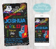You Print, Game Invitation, Roller, Video Game Party Laser, Digital File