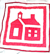 Vintage School House Handmade Quilt American Folk Art 17" hand stitched