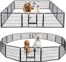 24'' H Pet Dog Playpen Fence Large Crate 16 Panels Pet Kennel with Door Outdoor