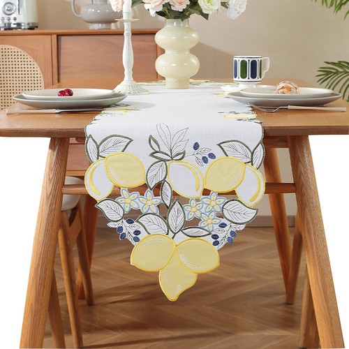 Embroidered Lemon Table Runner 70 Inches Long Spring Kitchen Decor Summer Dining