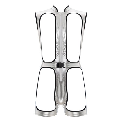 Men Metallic Festival Jumpsuit Romper Adjustable Suspender with Pockets Overalls - Picture 38 of 45