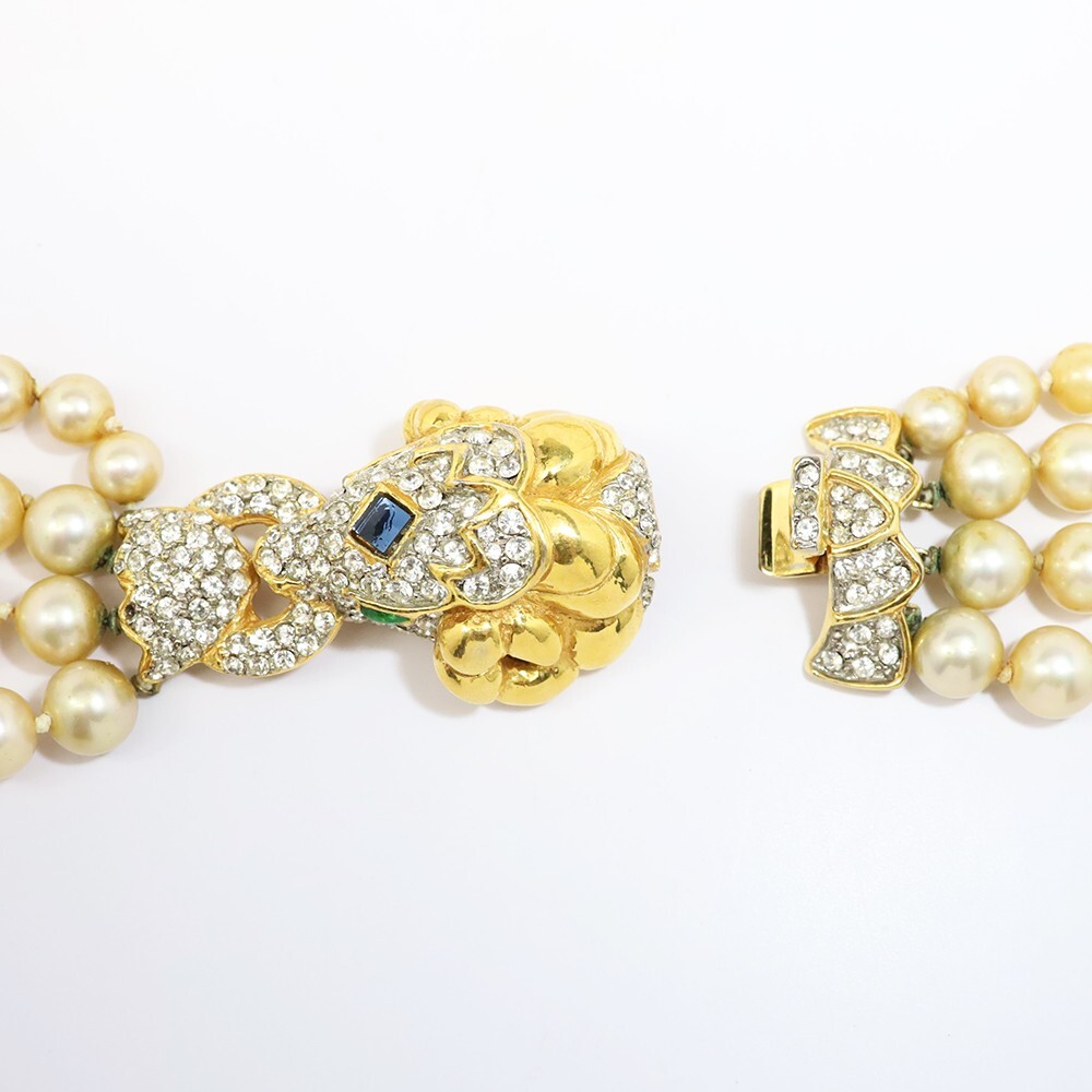 KJL Quadruple Strand Faux Pearl Necklace w/ Pavé Set Rhinestone