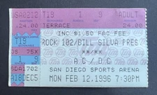 1996 ACDC Concert Ticket Stub 2/12/96 Ballbreaker Tour San Diego Sports Arena Ca