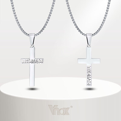 Vnox Customized Name Cross Necklaces for Men Personalized