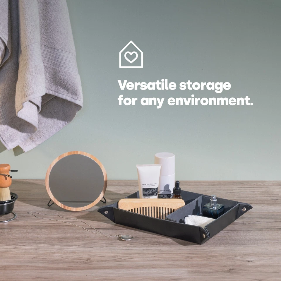 LIVIVO Black Leather Look Valet Tray Organiser for Keys Wallets and Accessories - Image 2 of 4