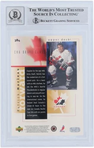 Tarjeta de novato Patrick Marleau Team Canada firmada 1996-97 Upper Deck #384 BAS 9/10 Foto 2 de 3