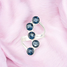 Natural London Blue Topaz Gemstone 925 Sterling Silver Jewelry Handcrafted Ring