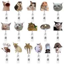 Funny Cat Meme Badge Reel - 16Pcs Realistic Cute Meme Cat Acrylic Retractable...