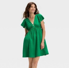 A New Day Women's Flutter Short Sleeve Mini A-Line Dress, Green Size S