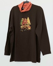 Quacker Factory Sweatshirt Womens Size 2X French Terry w/ Turtleneck Fall Leaves