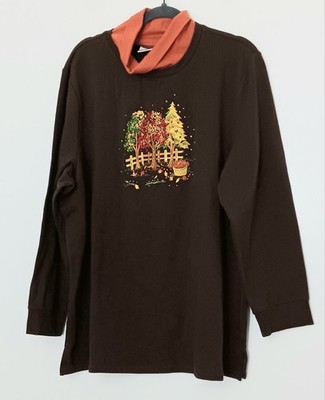 Quacker Factory Sweatshirt Womens Size 2X French Terry w/ Turtleneck Fall Leaves
