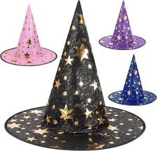Witches Hat Halloween Decor, Wizard Hat for Women Men, 4pcs Witch Hat