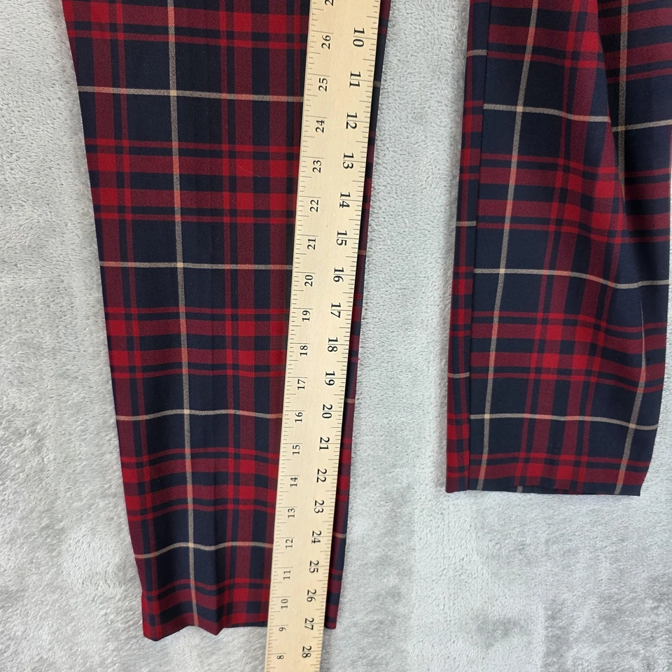 Pantalones básicos Zara para mujer grandes rojos azul marino escoceses tartán pantalones elásticos cónicos Foto 4 de 4