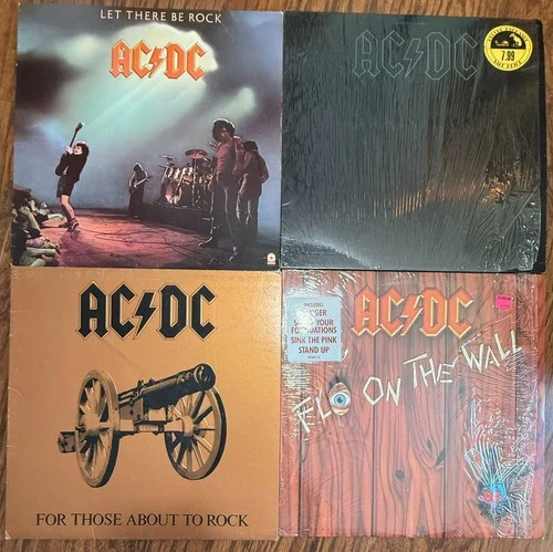 Lot of 4 AC/DC Vinyl LPs Let There Be Rock, Back In Black, For Those, Fly On The