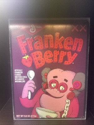 KAWS x General Mills Franken Berry Cereal Limited Sealed Box In Acrylic Case