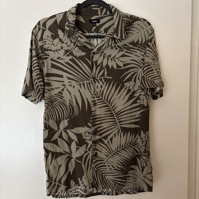 #ad #ad Express XS Tropical Green Linen Blend Collar Shirt Vacation Summer $17.50