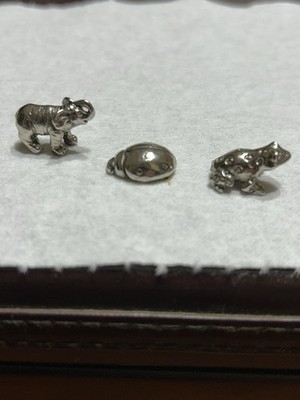 Set of 3 Small Silver Metal Animal Figurines Elephant Frog Turtle