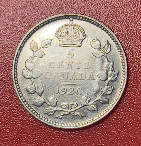 1920 Canada Silver 5 Cents, AU/BU. - Picture 2 of 3