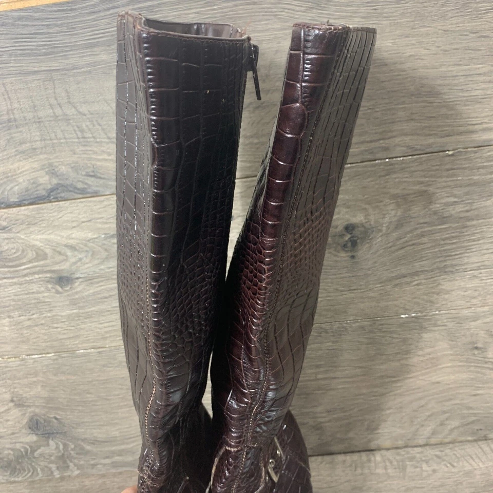 Botas AJ Valenci Mujer 9.5 M Cuero Marrón Estilo Piel de Serpiente Cremallera Hebilla Becerro Foto 4 de 4