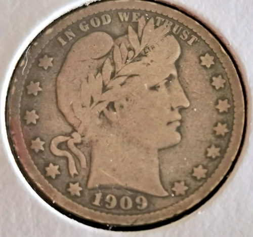 1909 S Barber Quarter in Fine Condition Minted in San Francisco 90% Silver