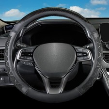 Black Microfiber Leather Steering Wheel Cover Standard 15 Inch Car Protector
