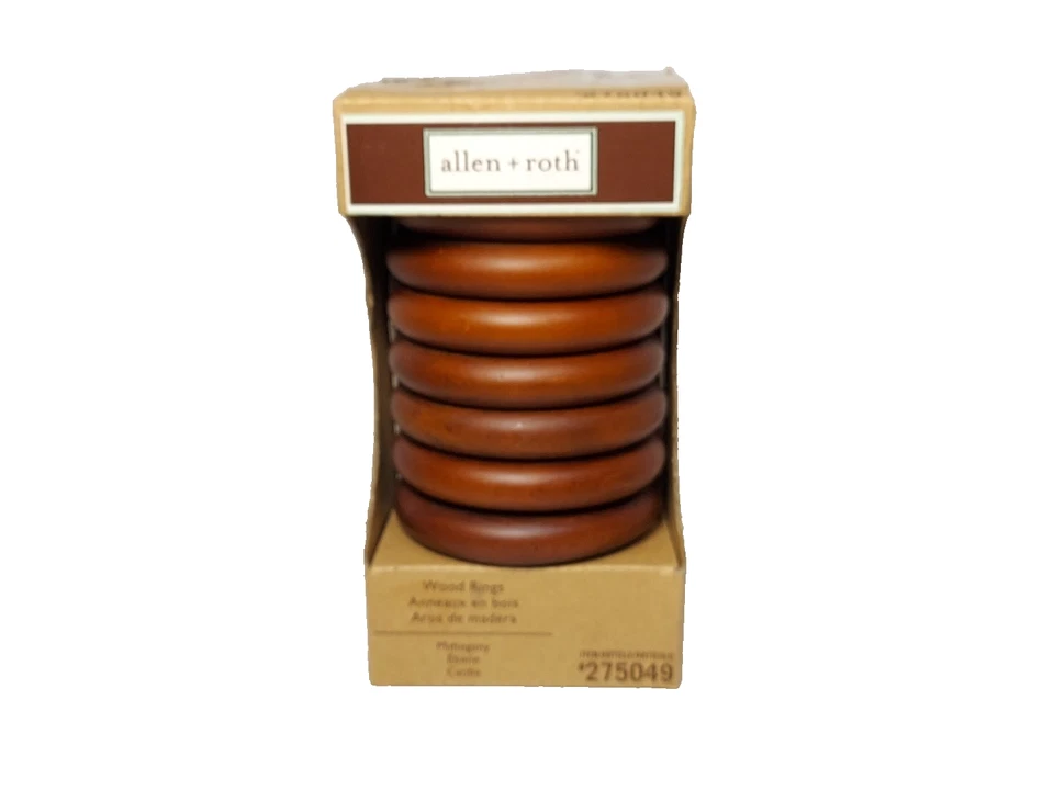 Anillos de cortina de madera de caoba Allen Roth #275049 NUEVOS EN CAJA color retirado 1-3/4" Foto 2 de 4