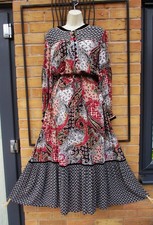 Monsoon Size 20 Paisley Pink Black Velvet Trim Drawstring Dress