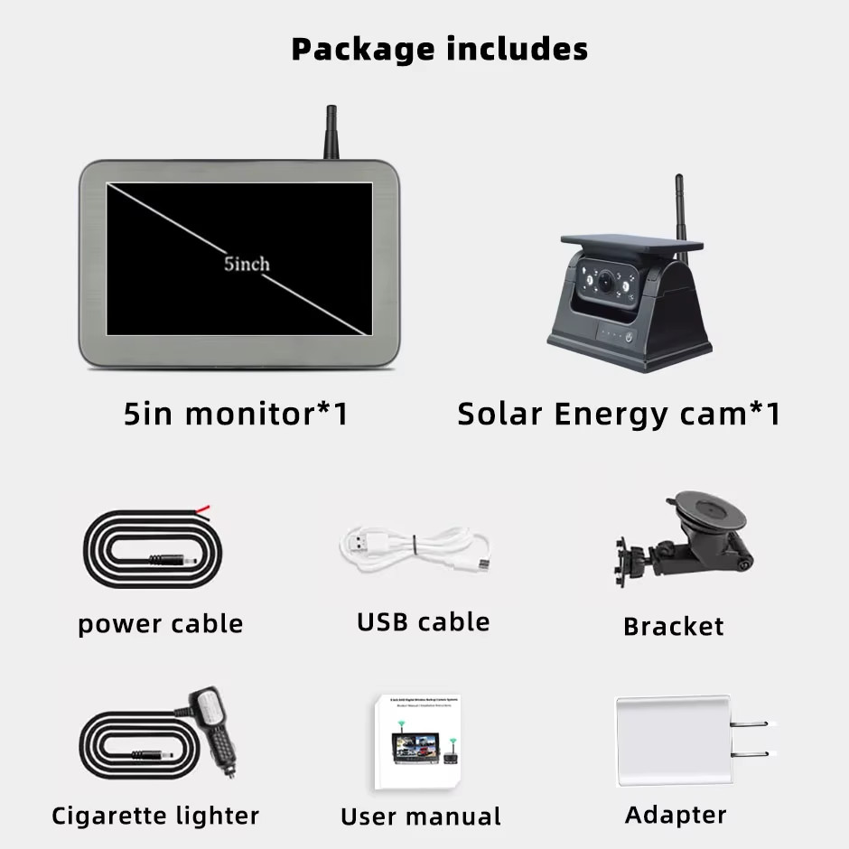 Solar Wireless Backup Camera Powered Energy Magnet Reverse AHD 5"" Rear View DVR