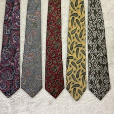 Vintage Silk Tie Lot 5 Paisley Gray Black Pink Multi Mix Geoffrey Beene Stafford