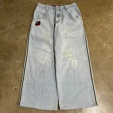 Vintage 90s JNCO OG Light Blue Wash Skunks Sidestripe Baggy Wide Leg Jeans 31x27