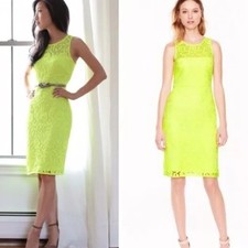J Crew Collection Neon Yellow Full Lace Cocktail Shift Dress Size 6