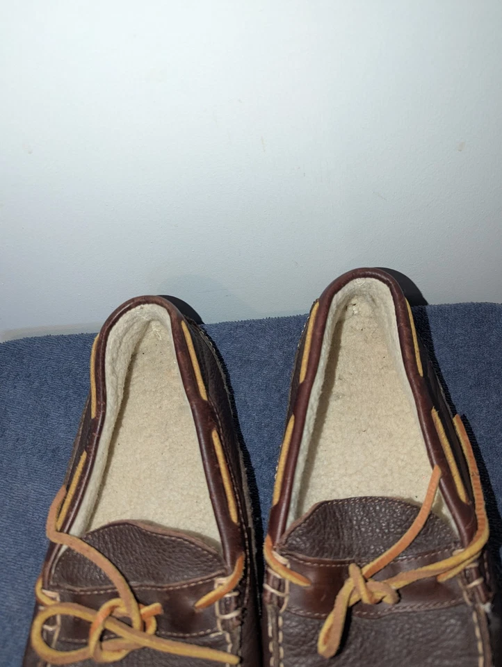 Mocasines Ll Bean Wicked Good para hombre talla 11 M forrados de cuero marrón de oveja Foto 3 de 4