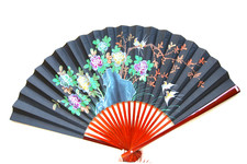 Vintage Large Asian Oriental Decorative And Function Hand Painted Fan- 60  -36  