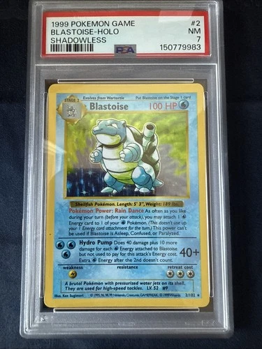1999 Pokemon Shadowless Base Set Blastoise Holo 2/102 PSA 7 NM WOTC Rare Card