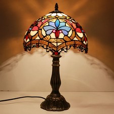 Stained Glass Table Lamp with Lotus base - floral design