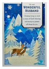 Christmas Card For Husband Snowy Forest Deer Religious w/ Scripture DaySpring