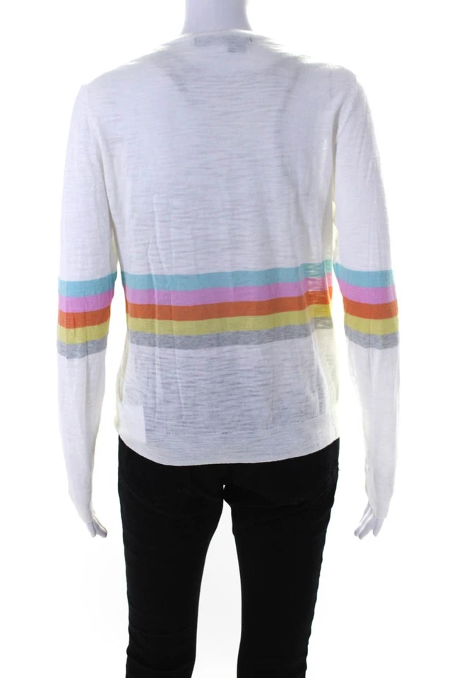 360 Sweater Womens Striped Long Sleeves Crew Neck Sweater White Cotton Size Smal - Image 3 of 4