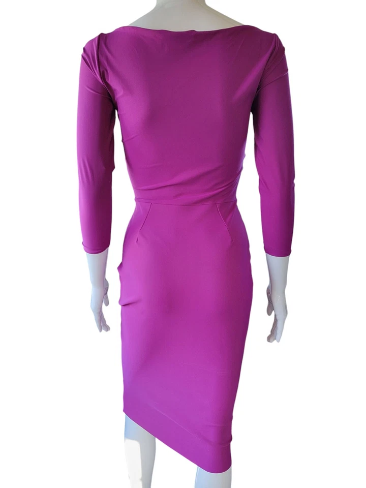Chiara Boni La Petite Robe Belted Ruffle Sheath Bodycon Magenta Pink Women Dress - Image 3 of 4
