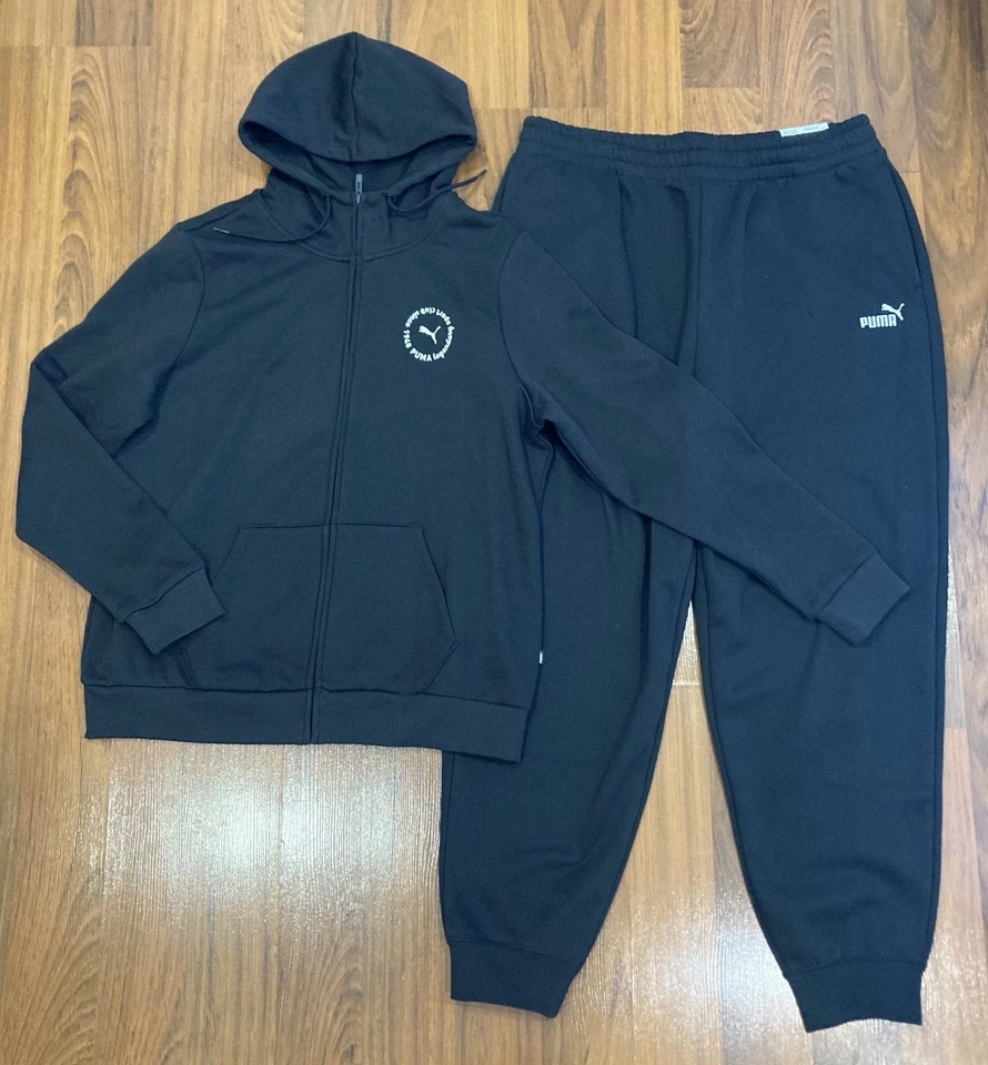 Conjunto de 2 piezas de chándal para mujer Puma chaqueta negra con capucha pantalones talla XL nuevo Foto 3 de 4