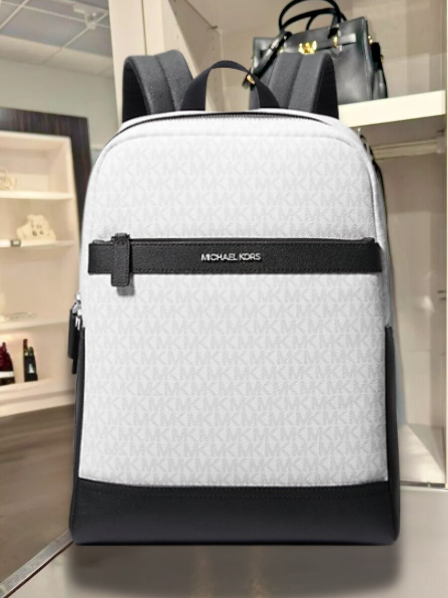 【未使用】MICHAEL KORS バッグパック 白 リュック 通勤 MK柄 Michael Kors Cooper Men Medium MK Logo Travel Pocket Backpack Bag