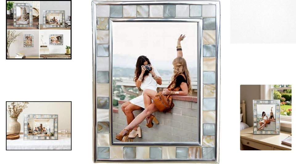 Marco de Madreperla Placa Plateada 4x6 - Montaje Decorativo sobre Mesa y Pared Foto 2 de 4