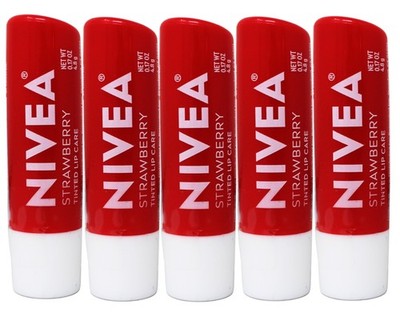 NIVEA Strawberry Lip Care Tinted Lip Balm for Beautiful Soft Lips 0.17 Oz 5 Pack