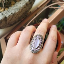 Vintage Silver Purple Gemstone Chunky Oval Boho Ring, size 7.75