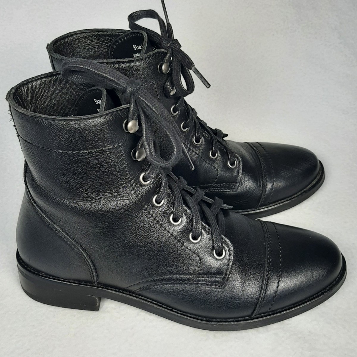 THURSDAY Boot Company Captain Lace Up Cap Toe Black Leather Boot Womens  Size