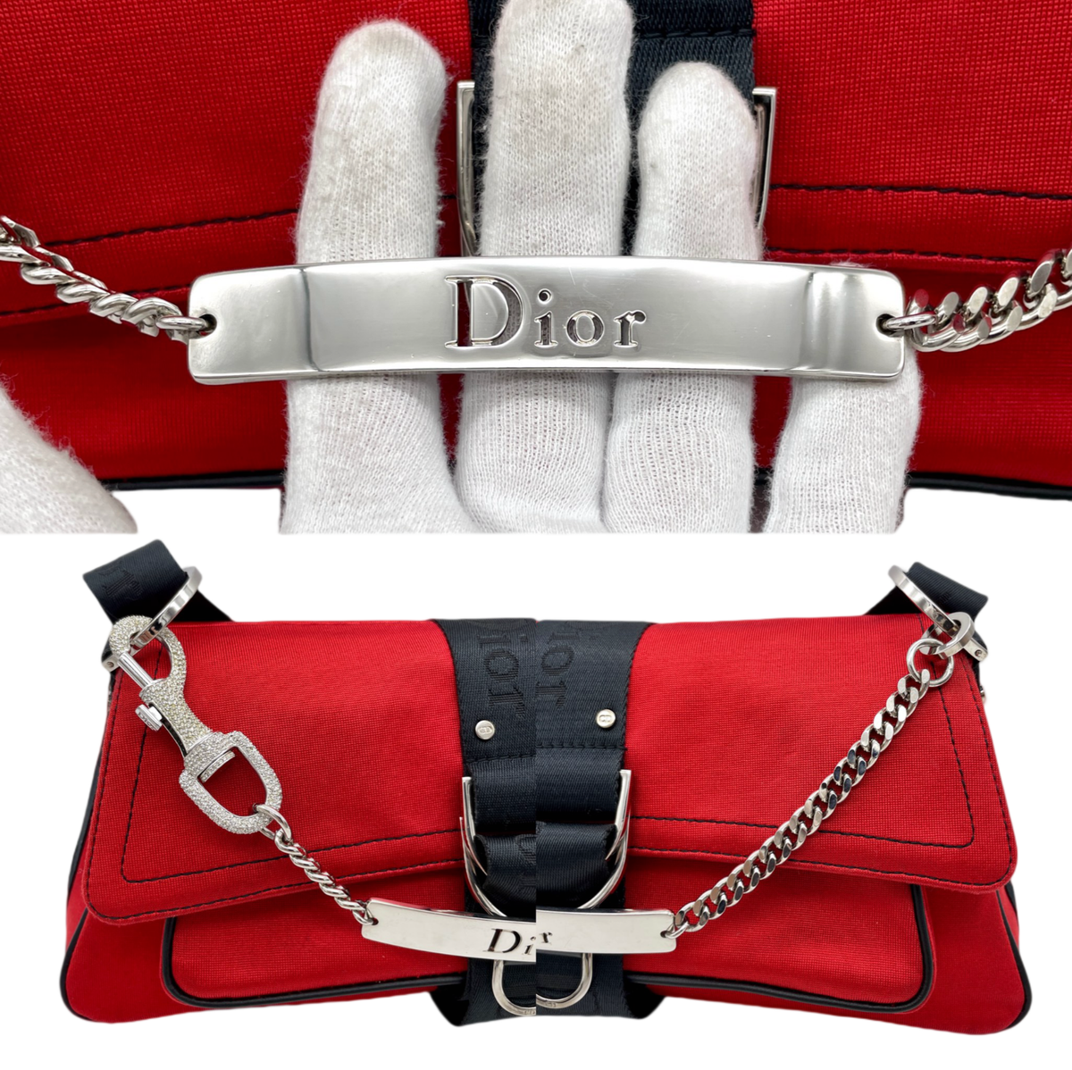 RARECHRISTIAN DIOR Hardcore Rhinestone Chain Handle 2-Way Shoulder