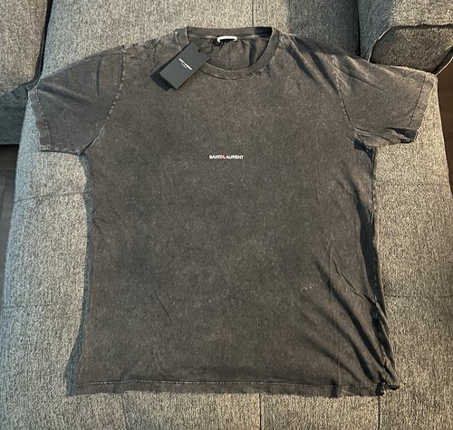Saint Laurent Rive Gauche Logo T shirt Destroyed Vintage Gray Size Large