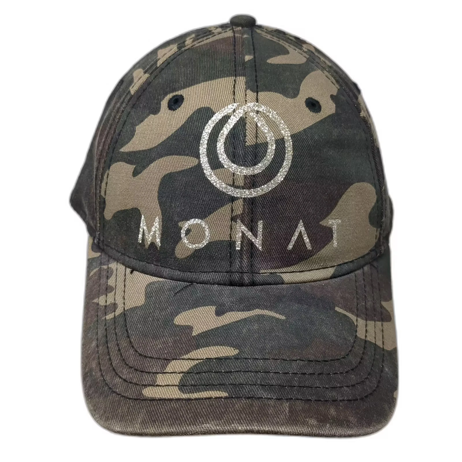 Monat Baseball Cap Green Camo Silver Glitter Logo One Size Adjustable Strapback